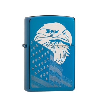 ├登山樂┤美國 Zippo High Polish Blue Eagle and Flag 防風打火機 高山鷹-拉絲純銅,徽章 # 20854