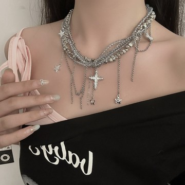 【台灣公司 可打統編】免運 甜酷流蘇十字架串珠輕奢項鏈女辣妹歐美小眾高級感疊戴鎖骨鏈飾品 可開發票 全館五折 工廠現貨直銷 新品特價 z9211