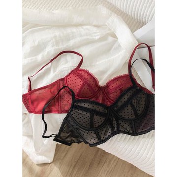 法式性感蕾絲圓點文胸少女薄款軟鋼圈純欲風大胸顯小背心bra內衣