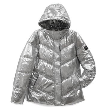 MICHAEL KORS 圓標LOGO可拆卸帽绗縫保暖外套(金屬銀)