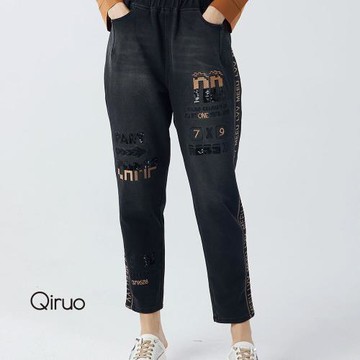 【Qiruo 奇若】秋冬專櫃黑色牛仔褲2115C 造型九分褲