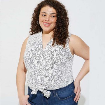 200斤大碼女裝歐美出口單外貿白色印花寬松無袖上衣襯衫打底襯衣