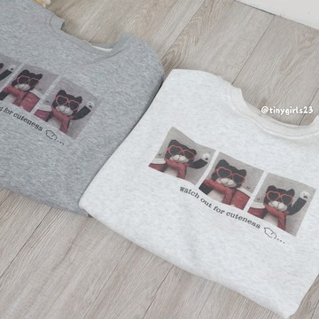【太妮絲SY02】現貨 韓系 貓系日常 愛心墨鏡貓印花大學T 大學踢 大學T 長袖上衣 貓咪 保暖 秋冬裝可愛 可愛喵