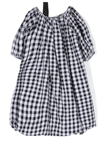 Andorine - asymmetric check-pattern dress - kids - Cotton/Spandex/Elastane/Polyester - 8 yrs - White
