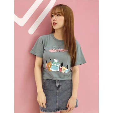 出口日本輕松熊松弛熊拉拉熊RILAKKUMA可愛寬松純棉日系短袖T恤