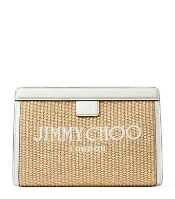 Jimmy Choo Raffia Leather-Trim Avenue Pouch