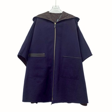 (XS（含）以下) burberry質感羊毛字母連帽斗篷藍色外套