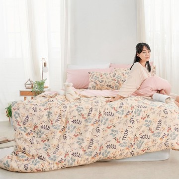 DUYAN 舒柔棉雙人加大四件式鋪棉兩用被床包組 / 秘葉花季