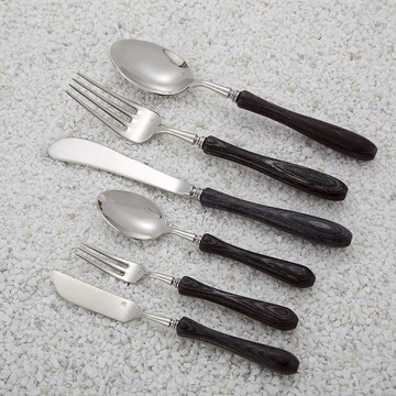 北歐ins木柄不銹鋼304西餐刀叉勺四件套家用餐具牛排套裝兒童勺