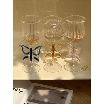 Shinymomo創意手工蝴蝶玻璃酒杯彩色翅膀玻璃杯ins韓式母親節禮物