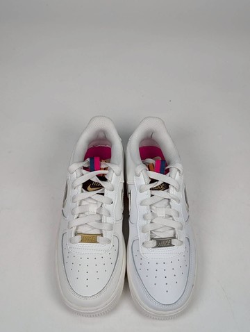 微瑕疵-左右腳鞋面中底鞋底色差鞋盒受潮 DH9595-001 4Y Nike Air Force 1 1s Double Up On The Pull Tabs Swooshes 雙層勾勾 米白 金 女款