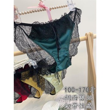高端稠面細帶性感女士內褲大碼蕾絲無痕縷空宮廷法式胖次三角褲新