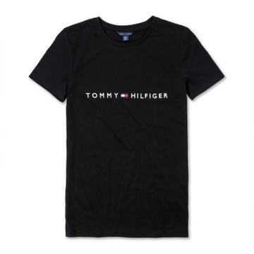 TOMMY 經典刺繡小LOGO文字短袖T恤 (女)-黑色