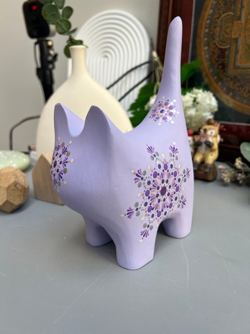 立體療癒曼陀羅作品 - 紫色系貓咪