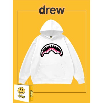 Drew美式潮牌趣味卡通鯊魚嘴印花連帽衛衣秋冬新款寬松情侶裝上衣