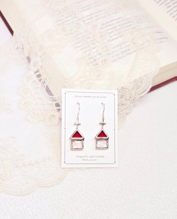 100%原創手作-玻璃小教堂耳環-紅