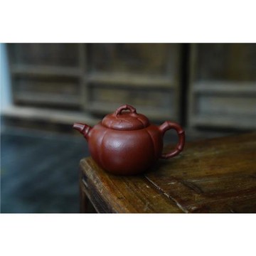 80年代臺訂紫砂 老料粗砂大紅袍泥 純手工柿竹壺 工夫茶小品網孔