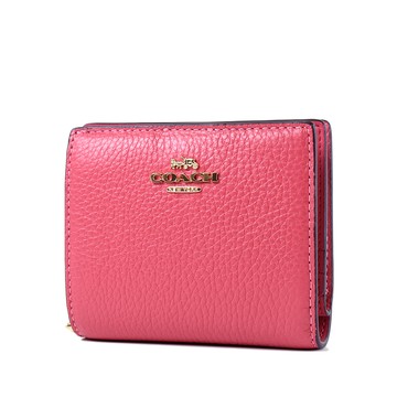 COACH 荔枝紋對開釦式短夾-霧莓紅-特