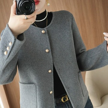 【巴黎精品】現貨+預購 羊毛大衣毛呢外套-保暖短版圓領單排釦女外套4色a1il19