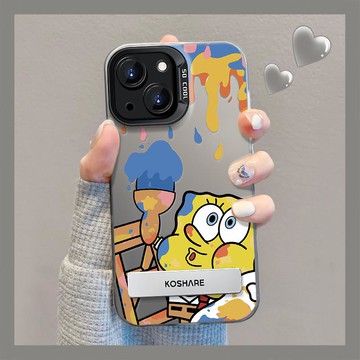 昌洽數碼【自帶支架】適用蘋果iPhone15手機殼涂鴉小海綿14夏日新款13卡通可愛12情侶款