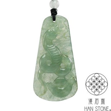 【漢石齋】天然翡翠A貨 靈蛇玉佩吊墜 冰種飄花(24*47*5mm)