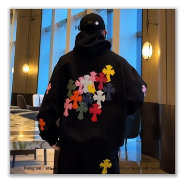 【HAO NICE】街頭感️Chrome Hearts克羅心 彩色多重十字架 皮革 美式街頭 重磅連帽外套 長袖 休閒外套