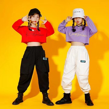 女童秋季嘻哈街舞演出服爵士舞韓版露肚臍女孩長袖表演服❤️預購商品
