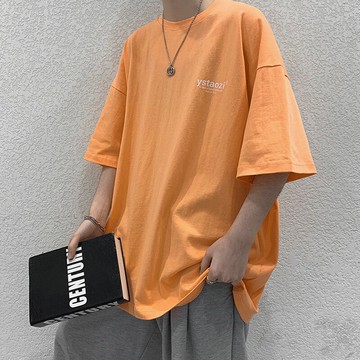 橙色vintage短袖t恤男潮牌ins歐美高街hiphop上衣oversize夏季體