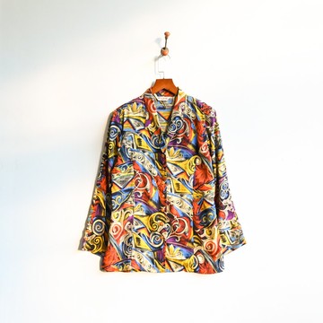 【蛋植物古著】八零塗鴉印花古著襯衫