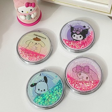 ✨臺灣出貨✨隨身攜帶化妝鏡迷你流沙翻蓋便攜式小鏡子高顏值可愛學生宿舍補妝