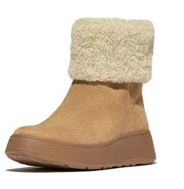 F-MODE羊毛領拉鍊麂皮短靴-沙漠棕褐色