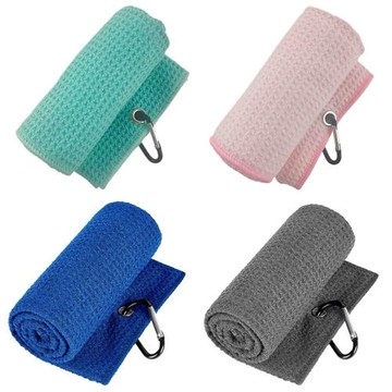 高爾夫運動毛巾超細纖維華夫格健身速干巾吸水菠蘿格毛巾帶扣Golf