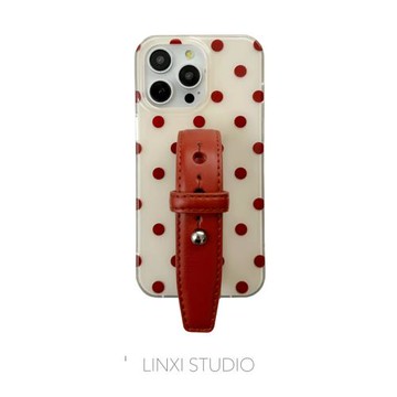 森系橘紅波點原創小眾設計復古INS風簡約時尚手腕帶15手機殼適用于蘋果16promax保護套13大孔鏡頭14防摔套