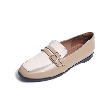 KOKKO英倫經典極柔軟雙飾扣樂福鞋卡其色