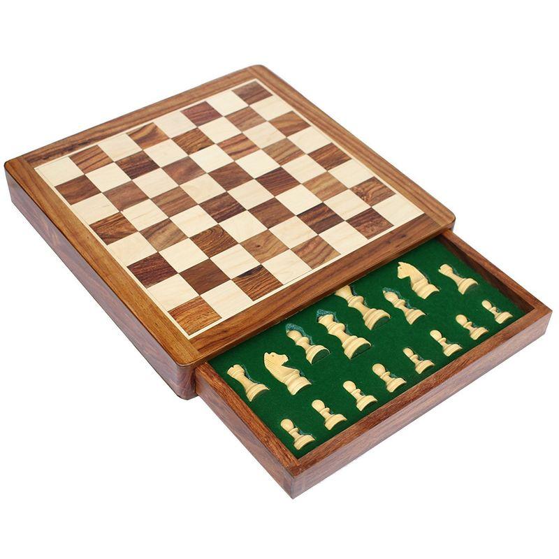 StonKraft 木製チェス盤ゲームセット マグネット付き 非折りたたみ時