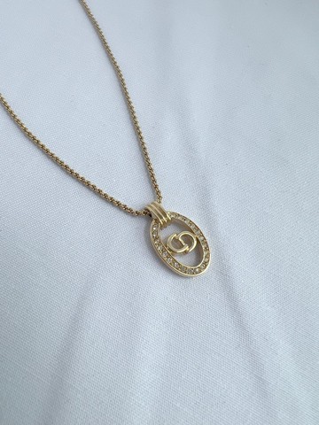 Dior橢圓形水鑽CD吊墜麻花頸鏈項鏈 禮物 首飾 日本中古二手