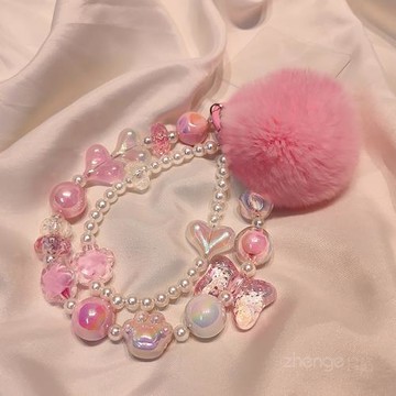高級感女士手機鏈ins手腕掛飾手機殼包包鑰匙扣毛球掛件ccd相機愛心蝴蝶串珠掛鏈戶外出行旅游手提鏈掛繩通用