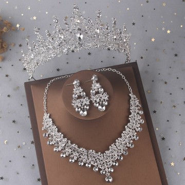 熱賣新娘套鏈結婚飾品歐式大皇冠婚紗水鉆項鏈耳環三件套晚禮服女