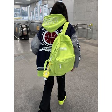 書包高顏值綠色雙肩包小眾美式女生高中大學生上課設計感簡約背包