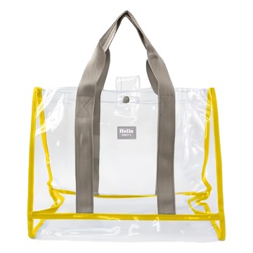 Bagtory HK 百寶袋王 Hello Toteby 透明手挽袋 透明環保PVC/尼龍 特厚0.3mm TT27N  黃色 + 咖色  36 x 14 x 27cm  1個