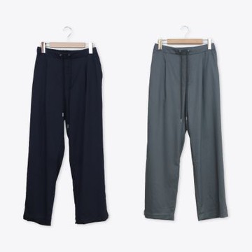 【MASTINA】後鬆緊前綁帶腰頭褶子褲 藍 灰(魅力商品)