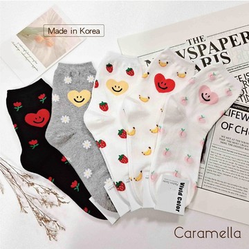 【Caramella】笑臉襪子 中筒襪 可愛襪子 SOCKS 棉襪 襪子 韓國襪子 女生襪子 韓國長襪 韓國襪 笑臉襪
