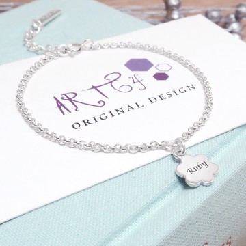 ART64 小小花兒 垂墜款 客製化刻字 925純銀女生手鍊