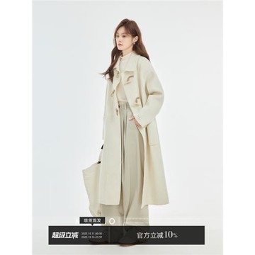 「摩造」牛角扣高級感長款毛呢外套女2025秋冬新款雙面羊絨大衣