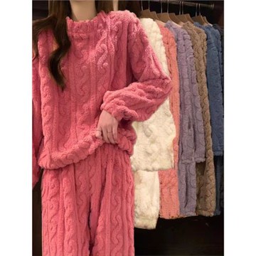 清倉情侶暖暖套裝女大碼家居服珊瑚絨懶人加絨休閑褲套裝保暖外穿