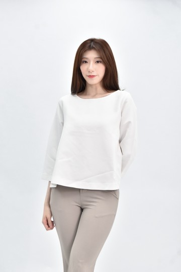 (L) giordano ladies 圓領白色長袖上衣