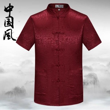啄木鳥夏裝唐裝男中老年短袖中國風冰絲薄款爸爺新中式上衣太極服