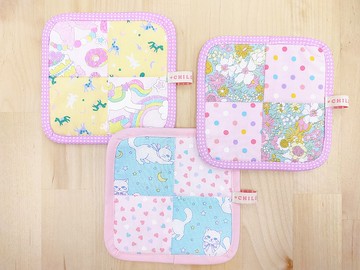 甜點 花朵 貓咪 拼布杯墊