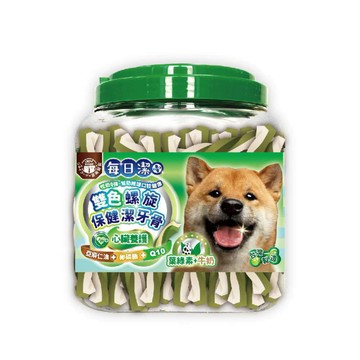 喜樂寵宴 每日潔 雙色螺旋保健潔牙骨-葉綠素+牛奶(心臟養護)/800g/桶