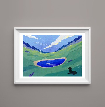 艸方限量作品 嘉明湖 限版次複製畫 藝術微噴 居家佈置